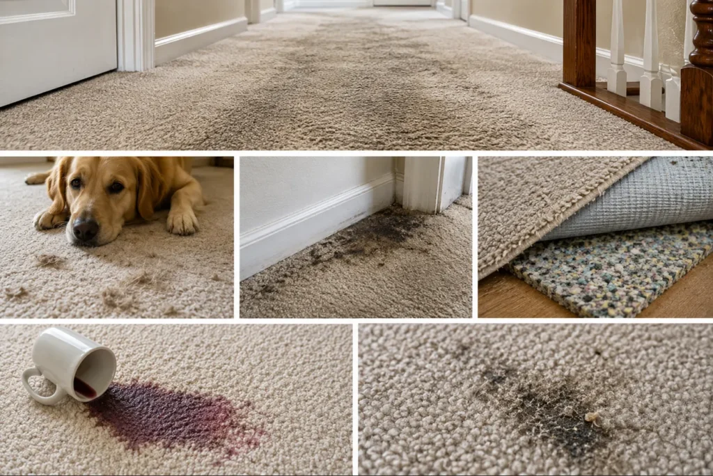 common causes of carpet damage and wear.webp