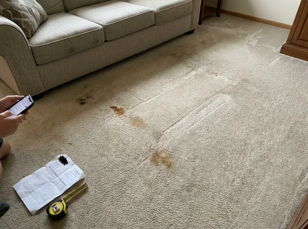 Pet stain and odor removal treatment during professional carpet cleaning service