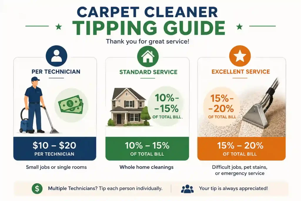 Carpet cleaner tipping guide showing recommended tip amounts