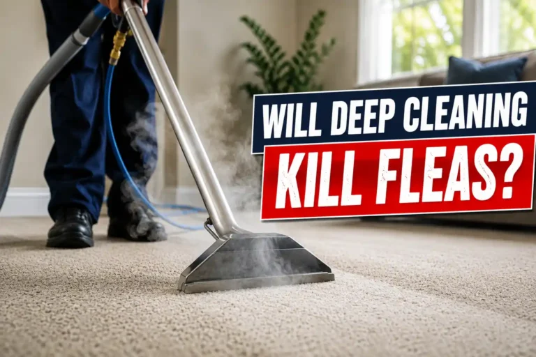 Will Deep Cleaning Carpets Kill Fleas? What Actually Dies and What Survives 1 Technician using hot water extraction to deep clean carpet and kill fleas