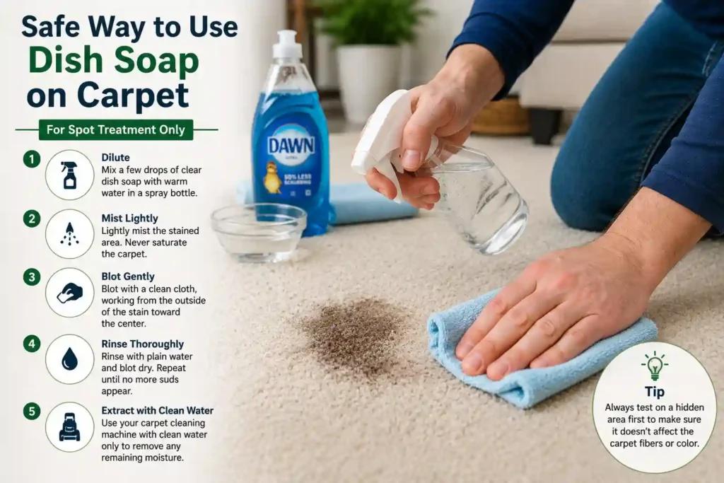 Using diluted dish soap for carpet stain spot treatment