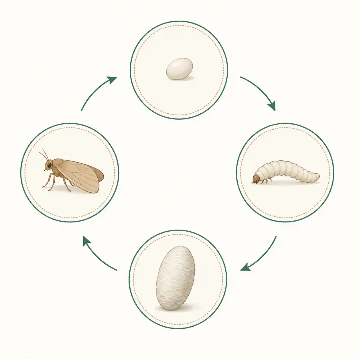 Flea life cycle showing egg, larva, pupa and adult stages in carpet fibers